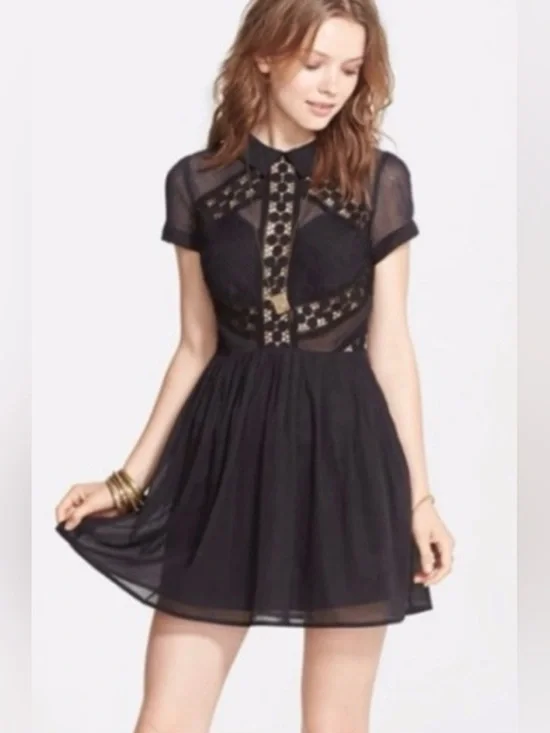 Free People "All That Talk" Mini Black Dress in size 4 EUC - Picture 6 of 17